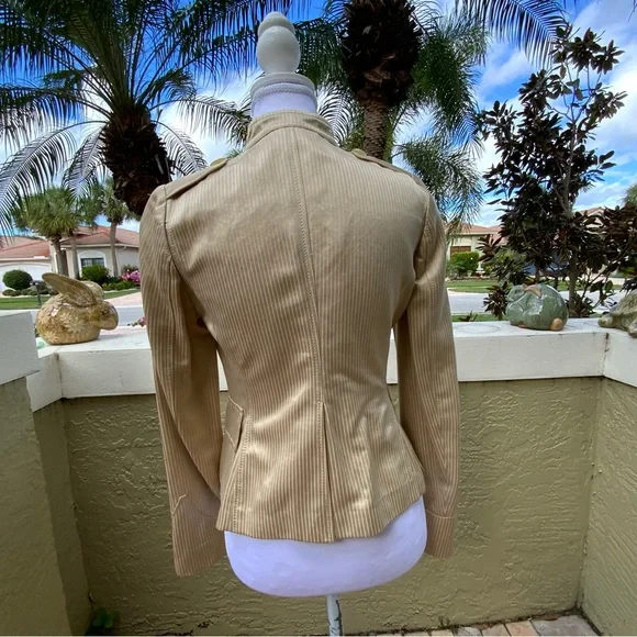 32% Silk 68% CottonBanana Republic Women's Beige Striped Utility Jacket Sz 0 - Picture 6 of 10